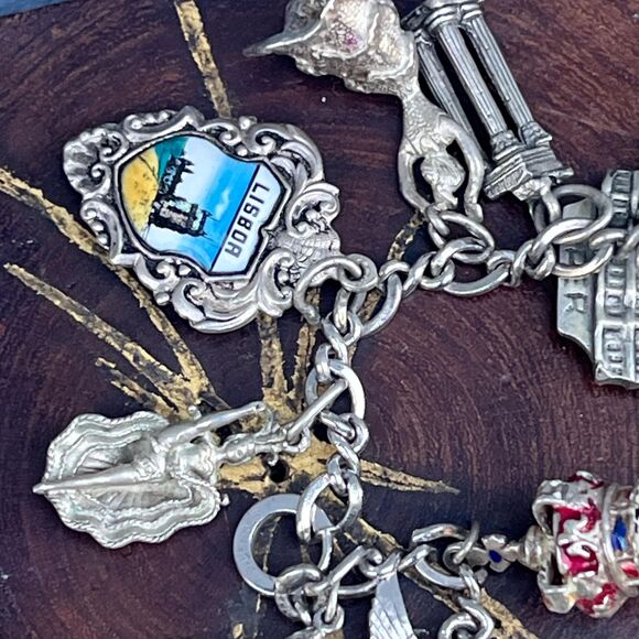 Vintage Charm Bracelet Sterling Silver European Vacation Jewelry 1950s charms - Picture 6 of 7